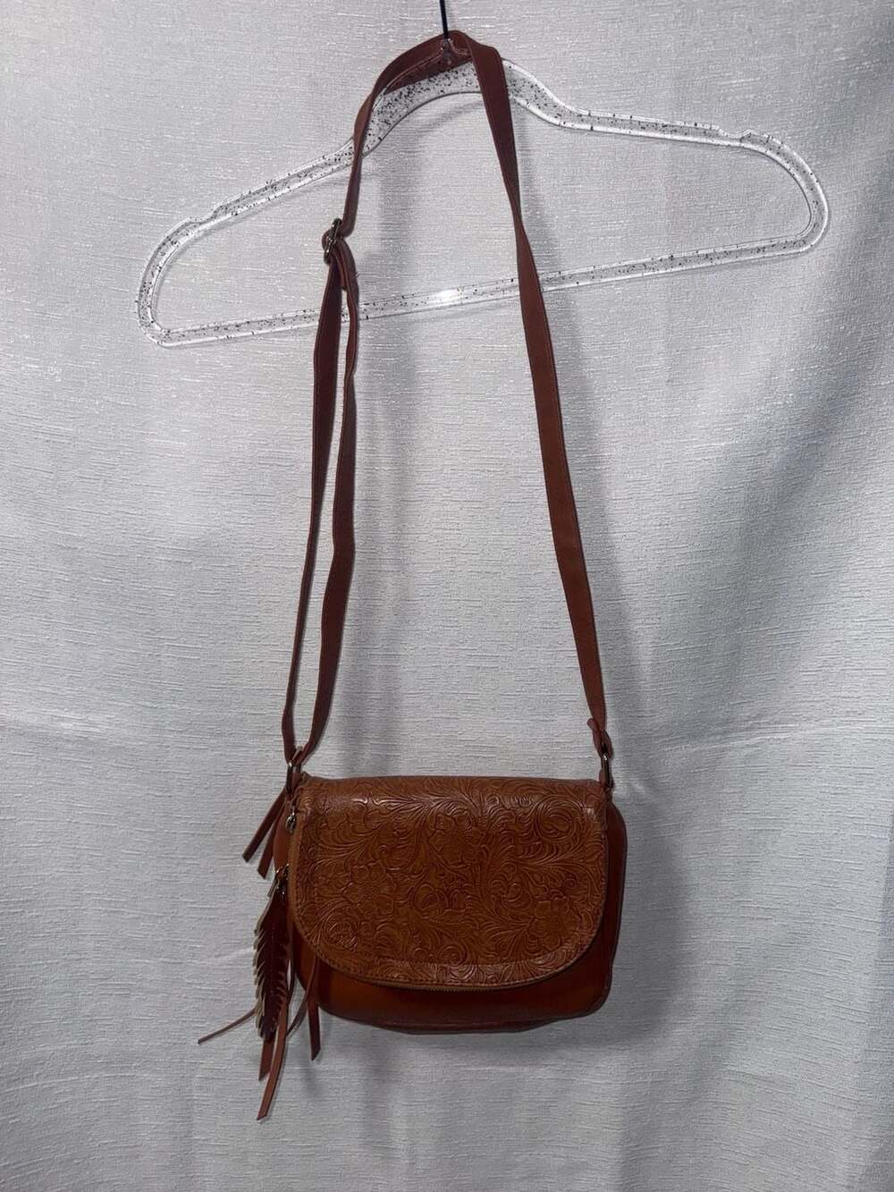 Cato Brown Faux Leather Embossed Floral Crossbody Bag